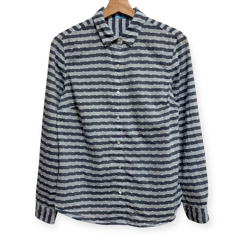 J. McLaughlin 100% Cotton Stripe Swiss Dot Button Up Shirt Size 6‎